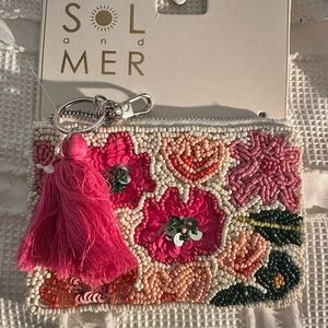 NWT SOL and MER Beaded Floral Coin Purse with Pink Tassel